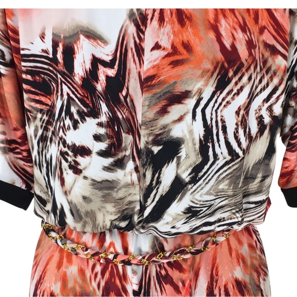 Thalia Sodi Coral Zebra Black Slit Sleeve Cocktail Blouson Midi Dress size Small - Picture 9 of 15